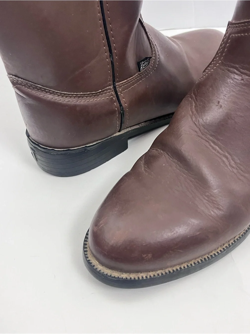 JUSTIN Men’s Basics Brown Slip On Cowboy Boots SIZES 7D/7.5D Cowboy Rancher